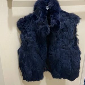 Adrienne Landau blue dyed rabbit fur vest